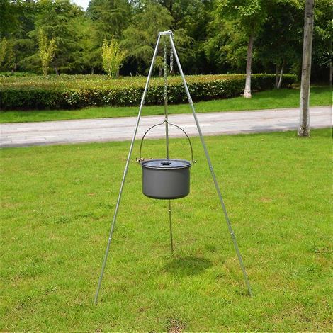 Support de brasero avec crochet pour suspendre les ustensiles de cuisine au sol - Accessoire de pique-nique robuste - Équipement d'hiver pour le jardin (1/5)
