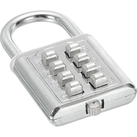 Cadenas à Combinaison à 8 Chiffres, Mécanisme de Verrouillage à 4 Positions, Cadenas Numérique de Sécurité à Bouton-Poussoir pour Casier de Sport de Gymnase, Armoire, Ton Argenté (1/5)