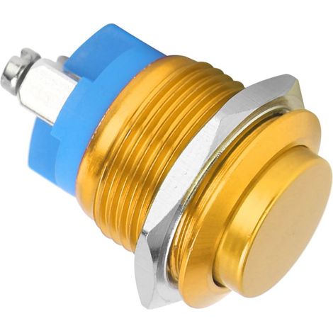 Interrupteur étanche en acier inoxydable 16mm, bouton-poussoir auto-rétablissement, contact normalement ouvert, 220V, couleur jaune (1/5)