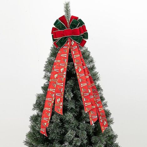 Décoration de sapin de Noël, grand nœud décoratif à carreaux Buffalo avec flocons de neige (1/4)