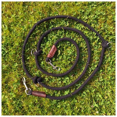Laisse réglable pour chien en corde de coton biologique noir 2,50 m multi-position - PANGIVO