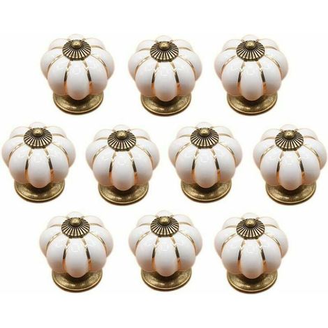 10 pomelli in ceramica per cassetti e mobili da cucina (bianchi) (1/5)