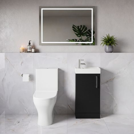 Napoli Cube Nero Oak 400mm Single Door Vanity Unit and Jubilee Toilet Suite with Align Basin - 400mm - Chrome 160mm Handle