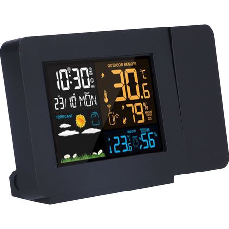Horloge météo multifonctionnelle avec affichage couleur, thermomètre-hygromètre portable noir, prise UE 220 V (1/5)