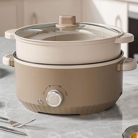 Cocotte électrique 3L anti-adhésif panier vapeur brun foncé