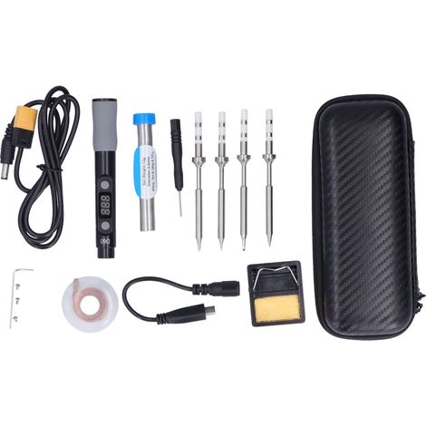 Kit fer à souder électrique micro avec réglage de température, 3 pannes, sac de rangement inclus (1/5)