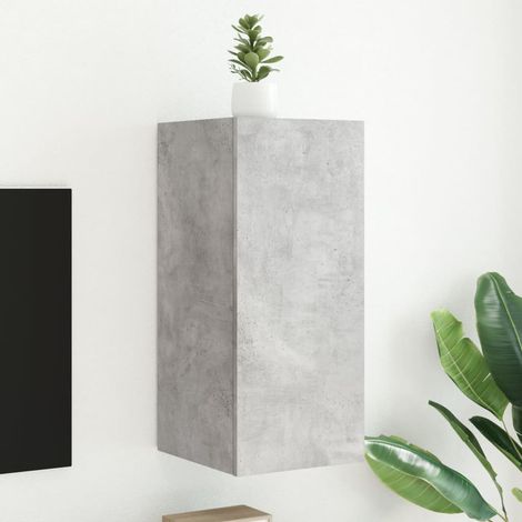 vidaXL Mobile TV a Parete con Luci LED Grigio Cemento 30,5x35x70 cm