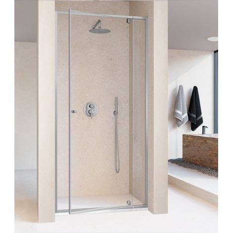 KASSANDRA PIVOT Mampara Frente Ducha Fijo 5 mm + Puerta Abatible Pivotante 6 mm Plata Brillo Transparente - Medida: 87-97cm - ref: PV5031616S200087 (1/2)