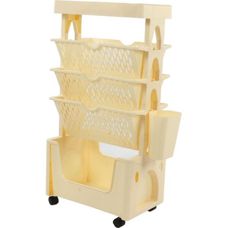 Étagère à livres mobile grande capacité 5 niveaux, roulettes renforcées, bibliothèque multifonctionnelle déplaçable pour chambre, salon, maison, école, beige (1/5)