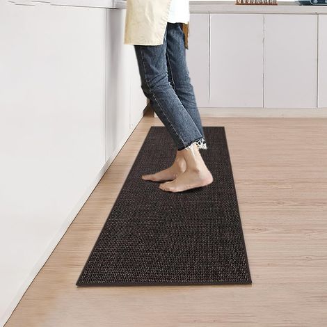 Tapis de cuisine, lavable et absorbant, antidérapant, tapis de couloir, 43,5 x 180 cm, marron foncé, pour buanderie, extérieur, salon (1/5)