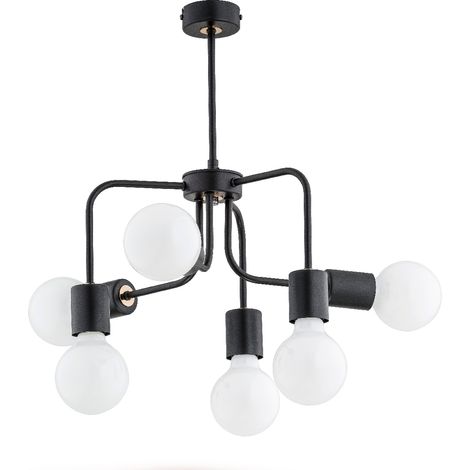 Plafonnier linéaire noir 6xE27 globes blancs Alfa Flexy (1/2)
