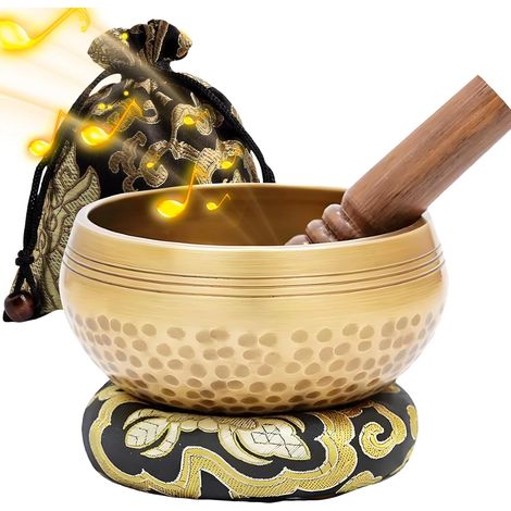 Ensemble de bols chantants tibétains martelés à la main au Népal pour méditation, bol chantant avec maillet en bois, coussin pour bol chantant et sac de rangement, pour yoga, méditation et