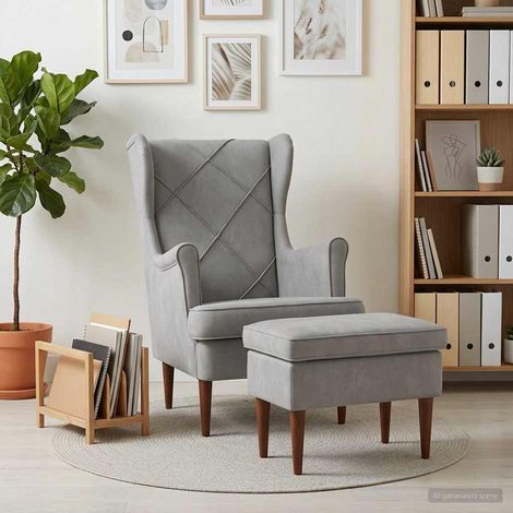 vidaXL Poltrona con Ottomano 2 pz Grigio Chiaro Velluto (1/5)