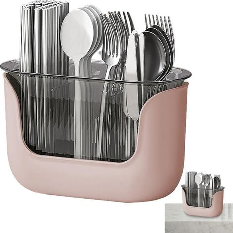 Ecleanfy - Boîte de rangement à couverts à trois compartiments, étagère à ustensiles de cuisine, boîte de rangement à couverts transparente (1/5)