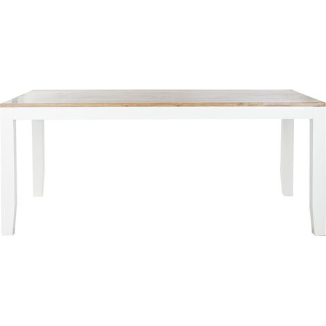 Table à manger, table de repas rectangulaire en bois d'acacia naturel et métal blanc - longueur 200 x profondeur 100 x hauteur 80 cm (1/5)