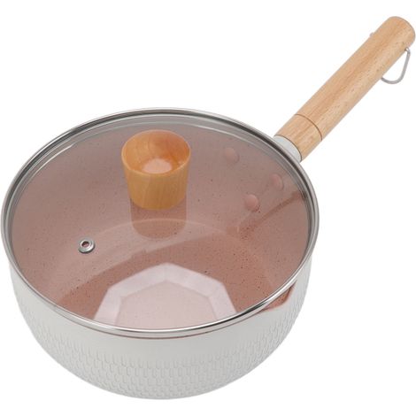 Casserole multifonctionnelle en alliage d'aluminium antiadhésif avec poignée en bois, compatible avec les plaques à induction et à gaz (blanche). (1/5)