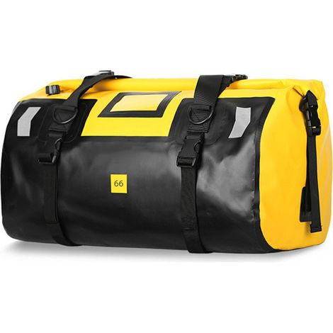 Wasserdichte Motorradtasche, große wasserdichte Sporttasche mit Rollverschluss, Schultergurten, reflektierendem Design (gelb, 66 l) (1/5)
