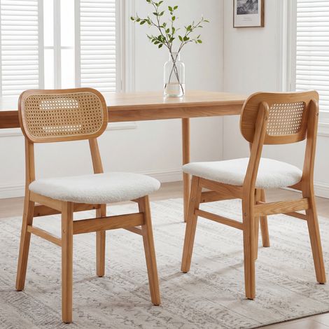 Wahson Set di 2 Sedie da Cucina, da pranzo sedie cucina retro rattan imbottite per pranzo, per Sala da Pranzo/Soggiorno/Camera da Letto, Beige