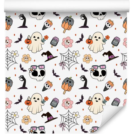 Papier peint Halloween blanc, gris clair et gris 50x1000 cm (1/5)