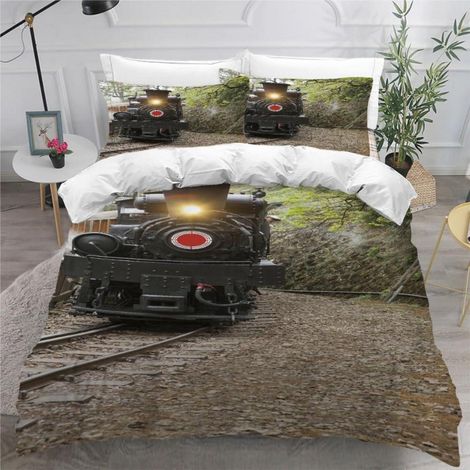 Bettwäsche-Set 135x200 cm mit 2 Kissenbezügen 80x80 cm, 3D Dampflokomotive Motiv