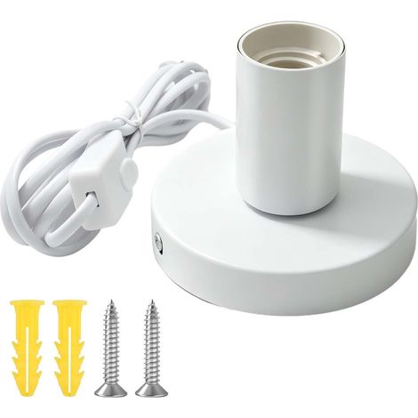 E27 Lamp Holder, 1.8 m, E27 Sockets with Cable, E27 Socket with Socket, Socket with Switch, Lamp Holder for Bulb with Cable, Power Cord with Switch and Plug (White) (1/5)