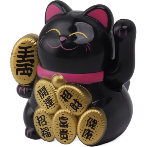 Chat porte-bonheur solaire miniature de 5 cm, mignon, agitant la main, symbole de richesse et de bienvenue, pour la décoration de la maison ou de la voiture (noir).