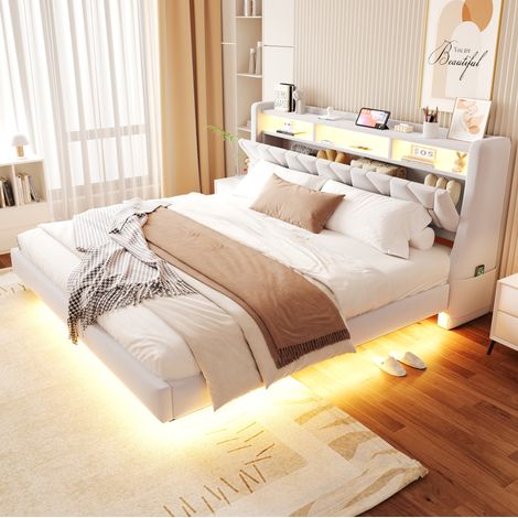 letto matrimoniale 180x200 LED USB testiera salvaspazio HAVRYA (1/5)