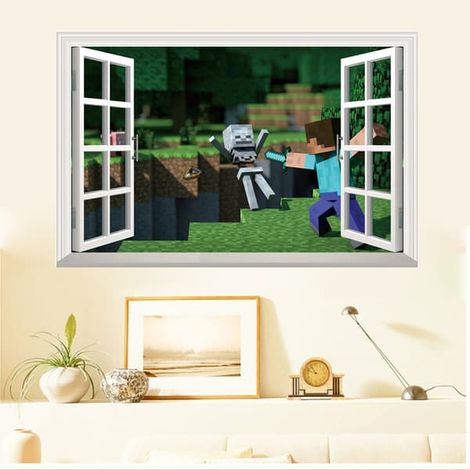 Lot de 2 autocollants muraux géants Minecraft avec un nouveau style