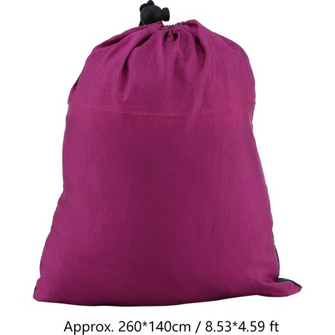 Hamac double portable de camping et de voyage, lit suspendu avec sangle pour arbre (violet + vert foncé) (1/5)