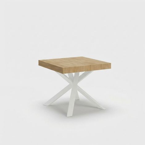 Table Extensible 90X90/194 Cm Clerk Plateau Chêne Nature Pieds Blancs (1/4)