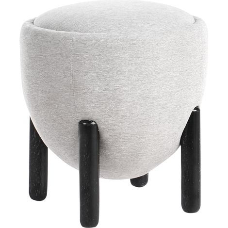 Puf de poliéster con tapizado de lino sintético patas de madera de caucho reposapiés accesorios para el hogar salón gris Archie