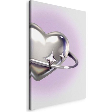 Peinture - Cœur Cosmique - un cœur argenté avec un anneau sur fond violet (1/3)