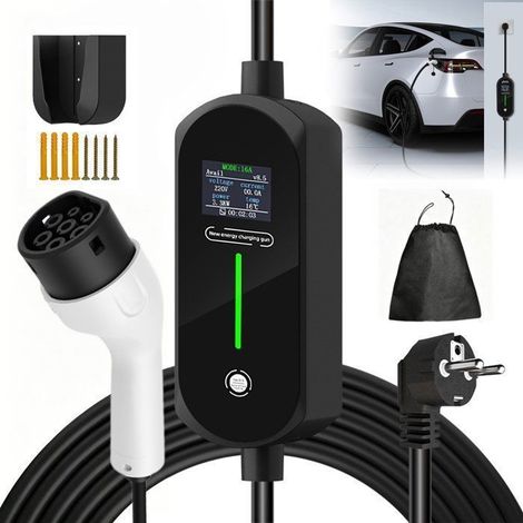 Caricabatterie per auto elettriche da 3,5 kW, 10 m, 8-16 A, Tipo 2. Cavo di ricarica per auto elettriche con protezione antifurto e classificazione IP66. (1/5)