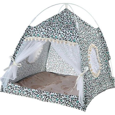 Repère de chat, tanière caverne pour chat intérieur, lit tente maison facile à assembler pour petits et grands chats, taille M, vert léopard. (1/4)