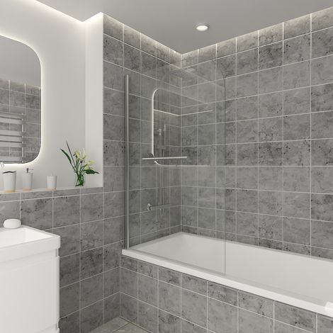 800 x 1400mm Bathroom Round Bath Screen Reversible 6mm Easy Clean Glass Chrome with Towel Rail (1/5)