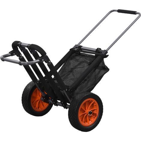 Chariot de plage pliable avec poche en filet, poignée télescopique et support, 82 x 67 x 81 cm.