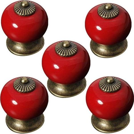 Set of 5 round ceramic knobs for cupboard doors, drawers, closets, wardrobes, rustic style (1/4)