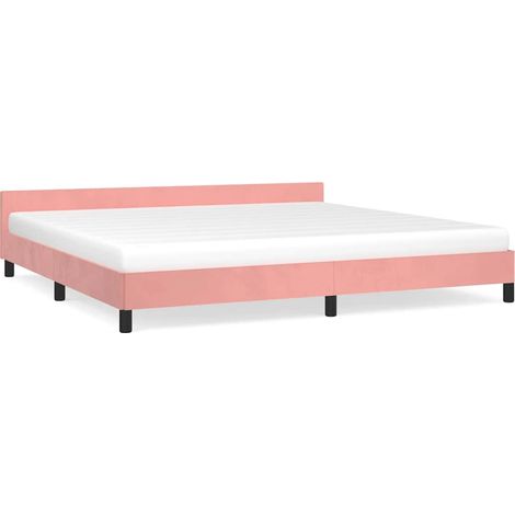 Lit adulte pour 2 personnes avec tête de lit, Structure de lit, Assemblage Facile, Rose 200x200 cm Velours OIB5476E (1/5)