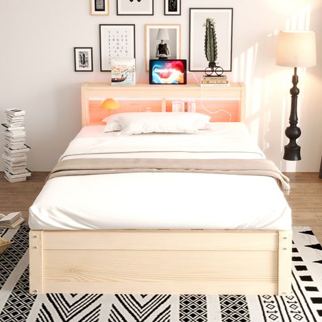 Letto contenitore 90 x 200 cm con presa, LED, sollevamento idraulico, legno HAVRYA (1/5)