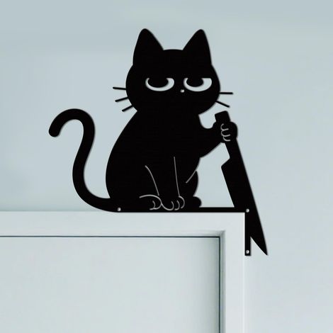 Chat Farceur Ornement de Cadre de Porte en Métal, Décoration Murale Noire pour Porte, Art Déco Originale d'angle de Portail pour Chambre d'enfant, Maison, Salle de Bain, Chambre (1/5)