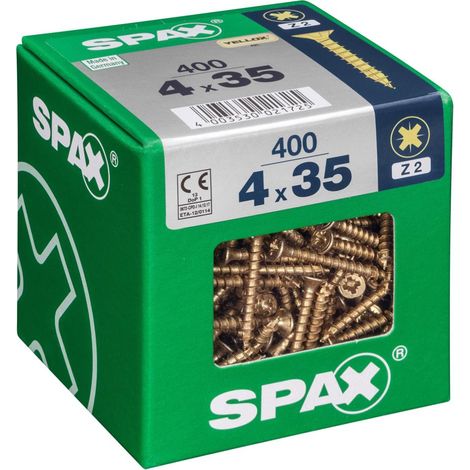 SPAX Lot de 400 vis acier tête fraisée pozidriv SPAX, Diam.4 mm x L.35 mm (1/4)