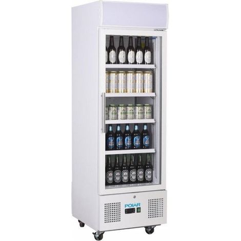 Vitrine ventilée positive 218 Litres, sur roulettes, avec bandeau lumineux, blanche, 230 W, 220 V - MONO