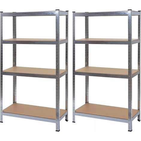 [NON UTILIZZATO] Set 2x scaffali officina ufficio HHG-094 MDF metallo 40x80x160cm 4x ripiani grigio