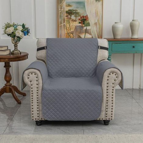 Housse de fauteuil 1 place imperméable polyester gris foncé - réversible, lavable en machine (1/4)