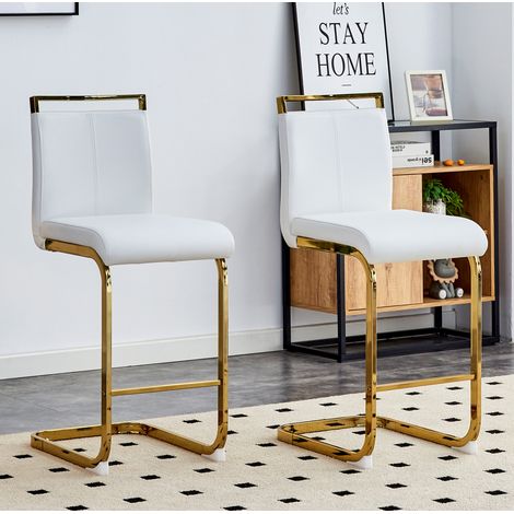 Set 2 sgabelli bar in PU bianco e metallo oro OKMYHOME (1/5)