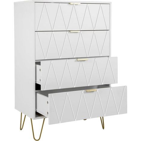 Schmale Kommode mit 4 Schubladen, weiß, 60x34x91 cm (1/5)
