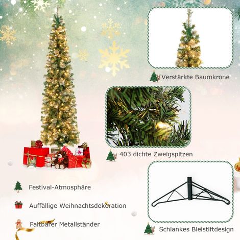 Sapin de Noël vert 210 cm demi-sapin en PVC avec 150 LED blanc chaud et pied pliable pour salon, entrée et fête (1/5)