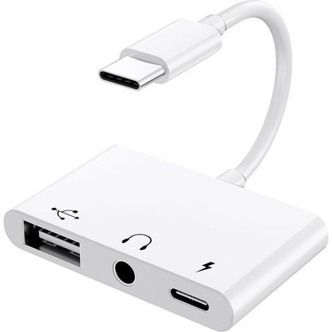 Adaptateur 3 en 1 USB C vers prise casque 3,5 mm, compatible USB OTG 3.0 et charge rapide 60 W (1/5)