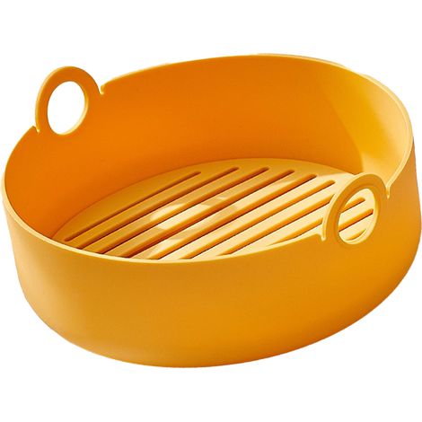 Doublures en silicone pour friteuse à air chaud, panier de cuisson épais et résistant à la chaleur, pour four et barbecue, outil rond jaune (1/5)