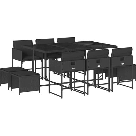 Maison Exclusive - 11-tlg. Garten-Essgruppe mit Kissen Schwarz Po